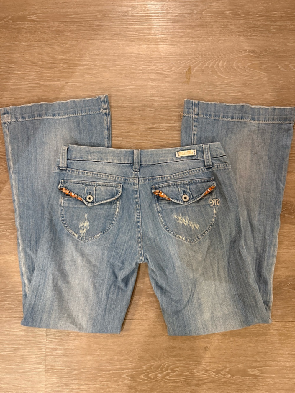 Miss Me Distressed Flare Jeans Light Wash Boho Pocket Detail Size 30 - Picture 6 of 12